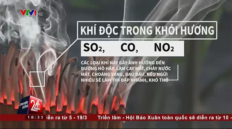 Khí độc hại trong khói hương tẩm hóa chất theo VTV
