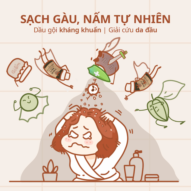 Dầu gội trị nấm da đầu, trị gàu tự nhiên, kháng khuẩn