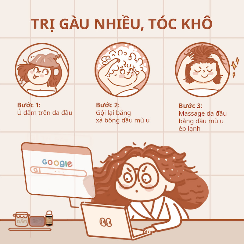 Cách trị nấm da đầu, trị gàu nhiều dành cho tóc khô